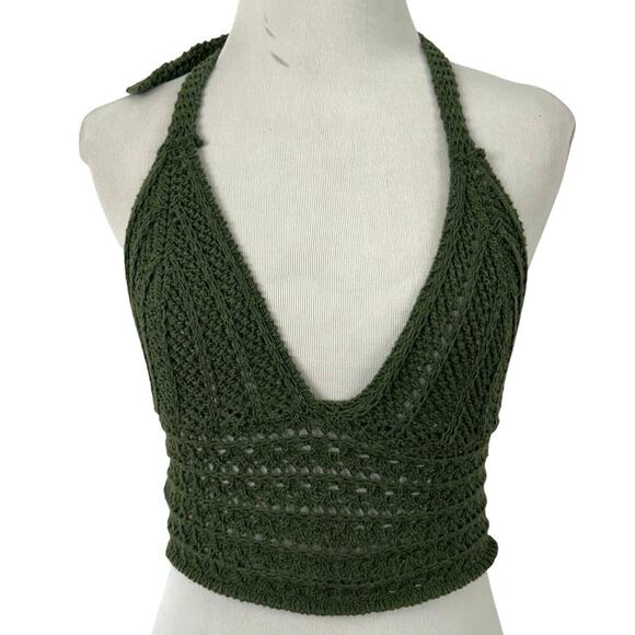 Unbranded Tops - Crochet Knit Halter Top Boho Fairy Grunge Festival Beach Women XS S Green